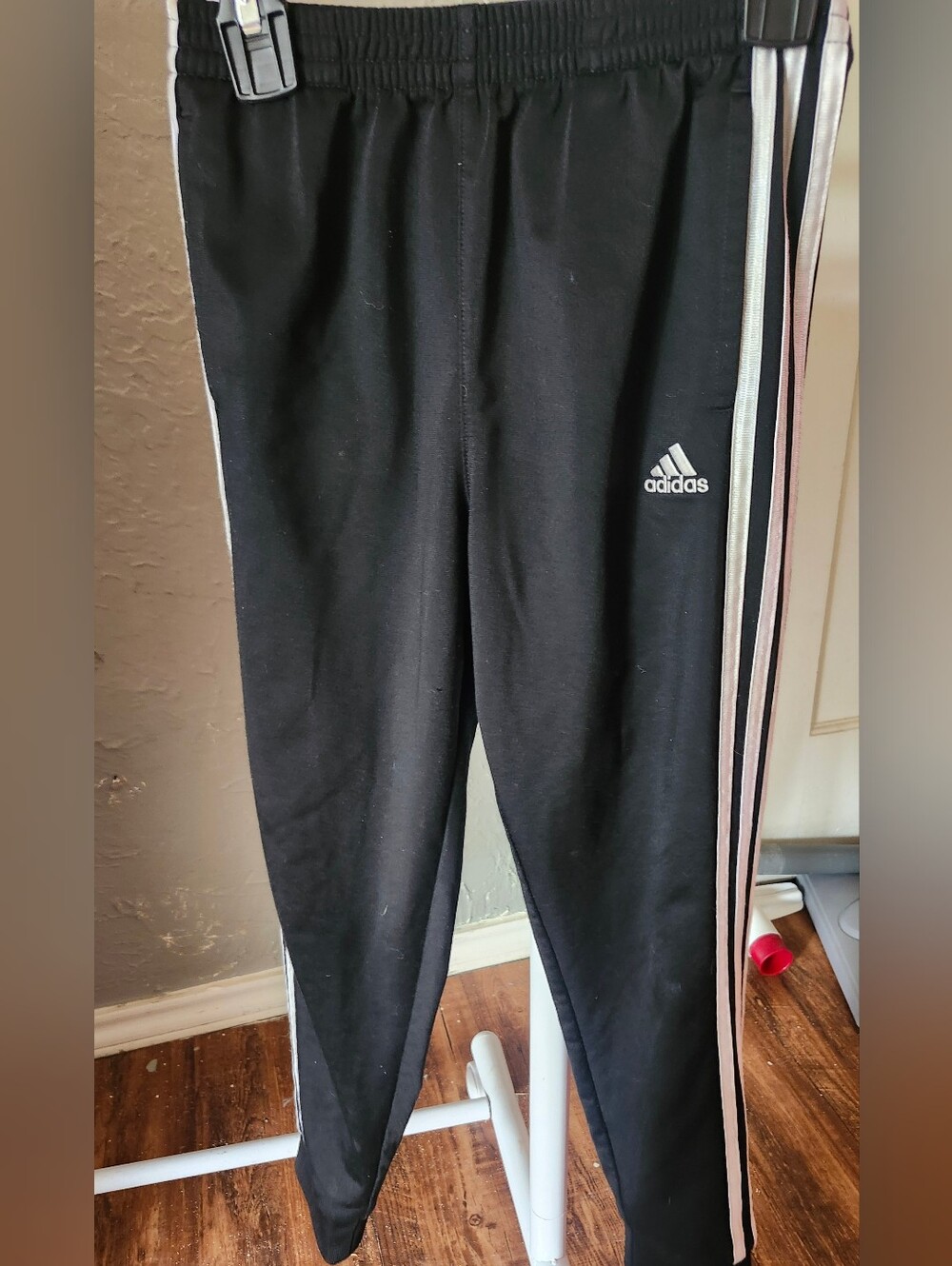 adidas Black Joggers with Pink and White Side Stripes
